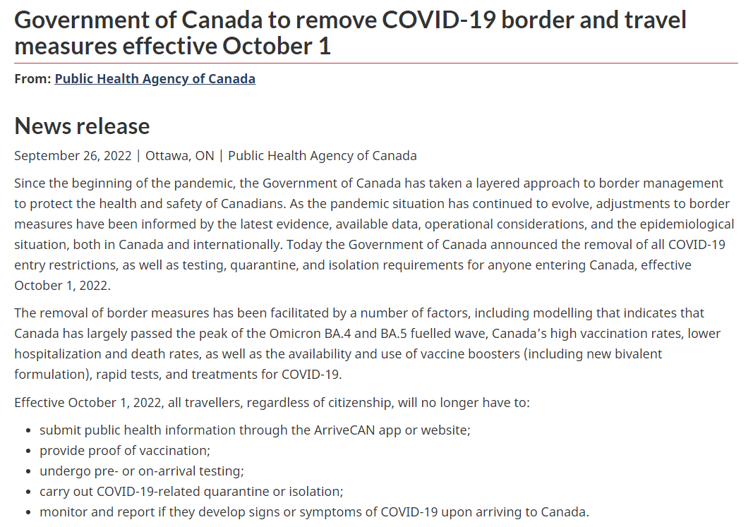 10月起，所有國(guó)家旅客可自由入境加拿大，再無(wú)任何限制！